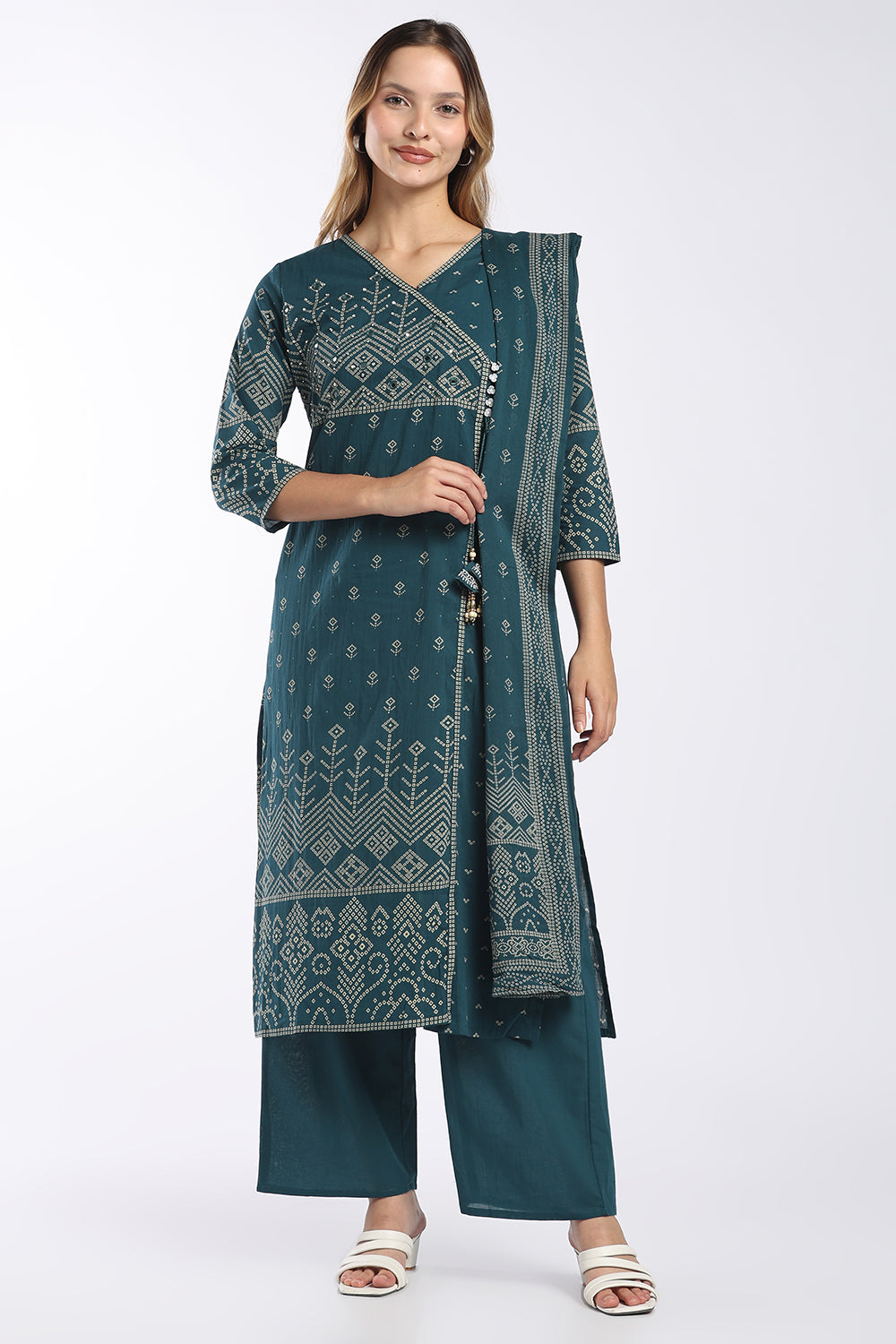 Mythri Women's Cotton Angrakha Salwar Set | Printed Angrakha Chudidar Set for Women | Regular Fit Daily, Office & Casual Ethnic Wear - AF-05