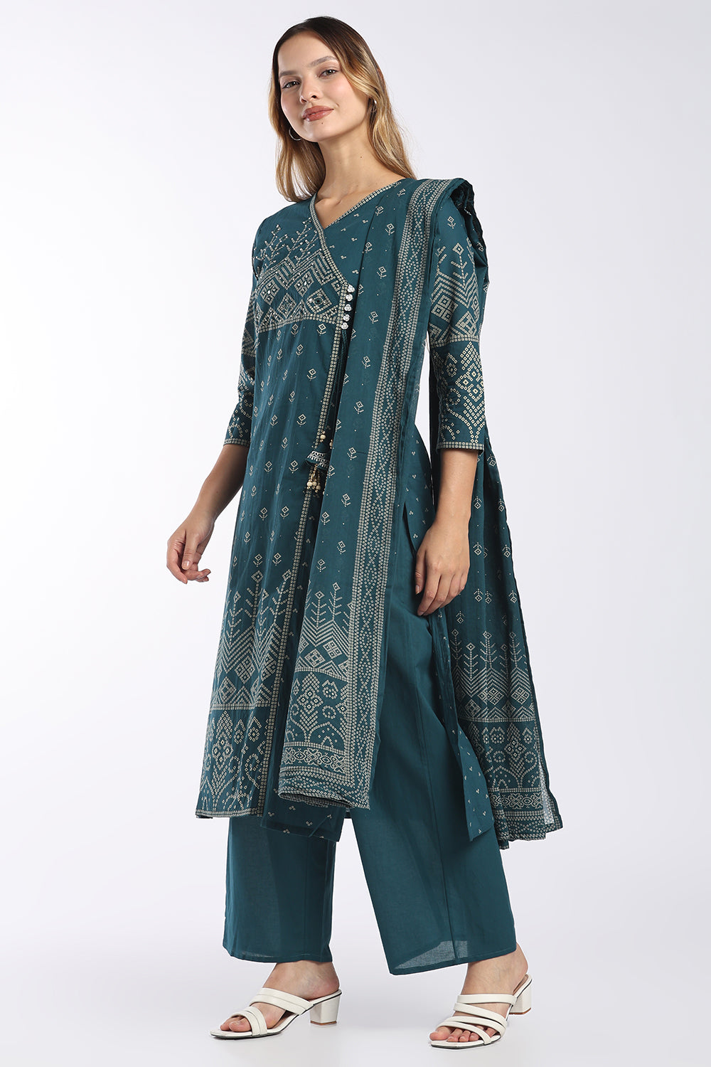 Mythri Women's Cotton Angrakha Salwar Set | Printed Angrakha Chudidar Set for Women | Regular Fit Daily, Office & Casual Ethnic Wear - AF-05