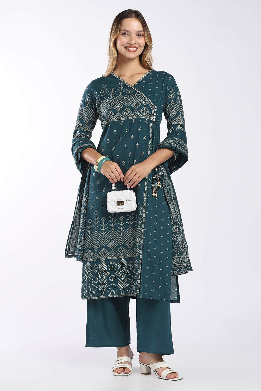 Mythri Women's Cotton Angrakha Salwar Set | Printed Angrakha Chudidar Set for Women | Regular Fit Daily, Office & Casual Ethnic Wear - AF-05