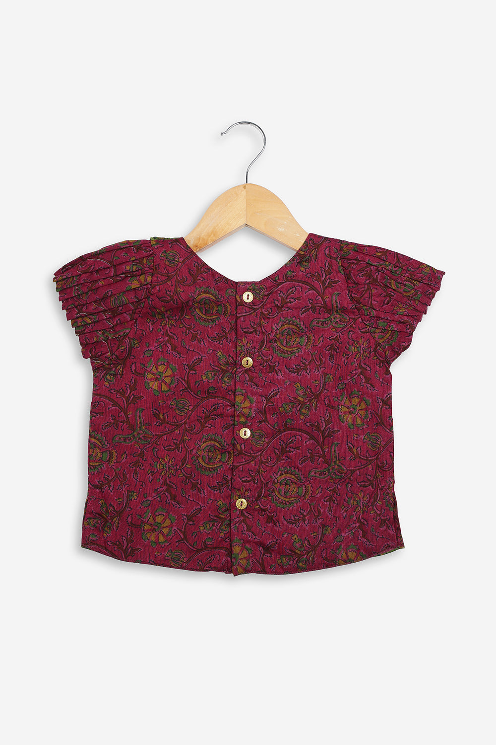 Chittythali Girls Cotton Silk Blend Pavadai Set | Pintuck Sleeve Top with Yoke Patchwork & Kali Skirt | Traditional Ethnic Festive Dress for Girls - PS33