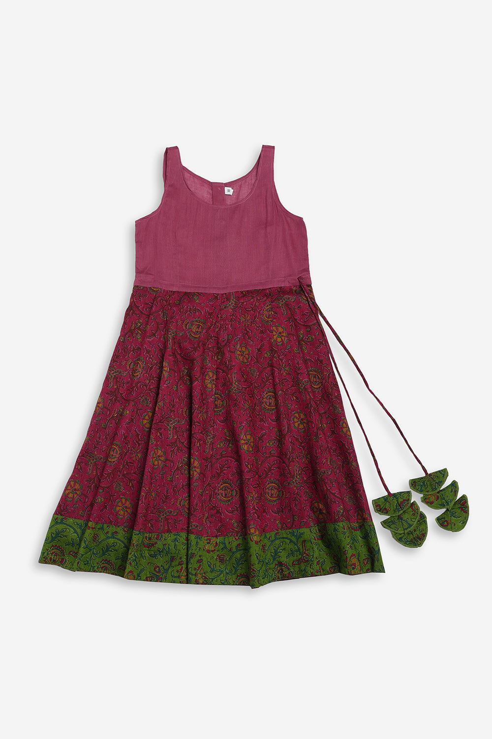 Chittythali Girls Cotton Silk Blend Pavadai Set | Pintuck Sleeve Top with Yoke Patchwork & Kali Skirt | Traditional Ethnic Festive Dress for Girls - PS33