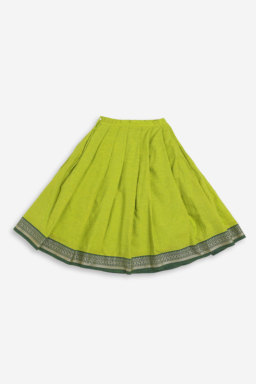 Chittythali Girls Handloom Cotton Pavadai Set | Mangalagiri Style Panelled Tie-Up Top with Knife Pleated Skirt | Traditional Ethnic Dress for Girls - PS93