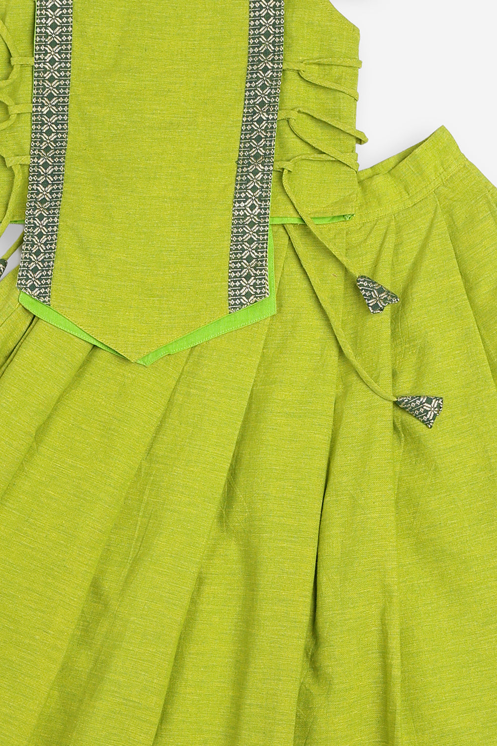 Chittythali Girls Handloom Cotton Pavadai Set | Mangalagiri Style Panelled Tie-Up Top with Knife Pleated Skirt | Traditional Ethnic Dress for Girls - PS93