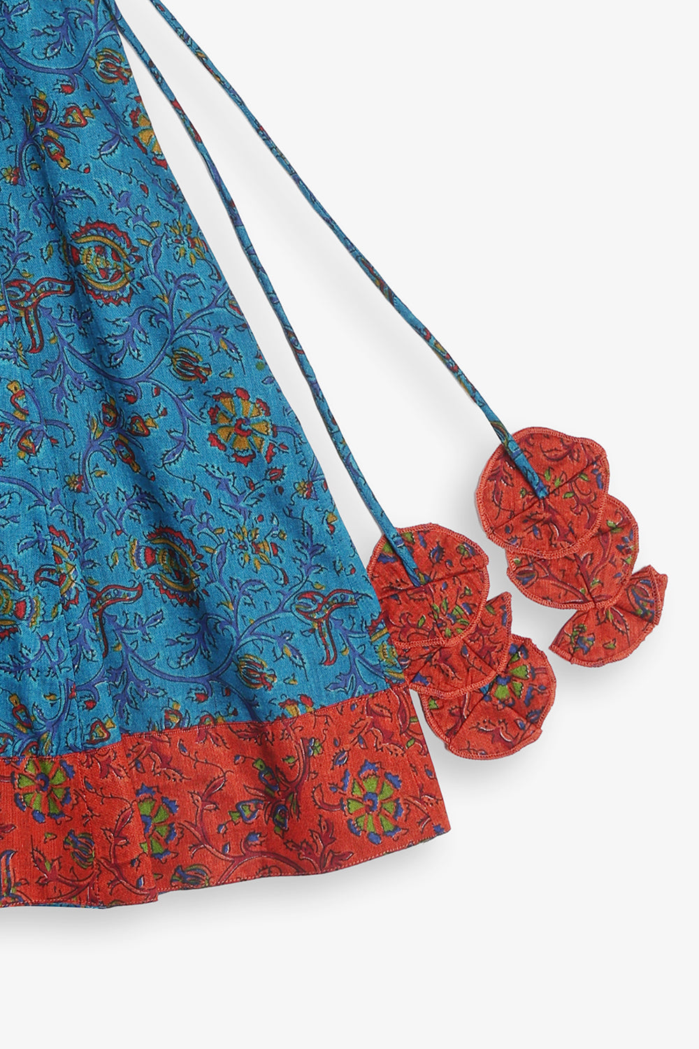 Chittythali Girls Cotton Silk Blend Pavadai Set | Pintuck Sleeve Top with Yoke Patchwork & Kali Skirt | Traditional Ethnic Festive Dress for Girls - PS33