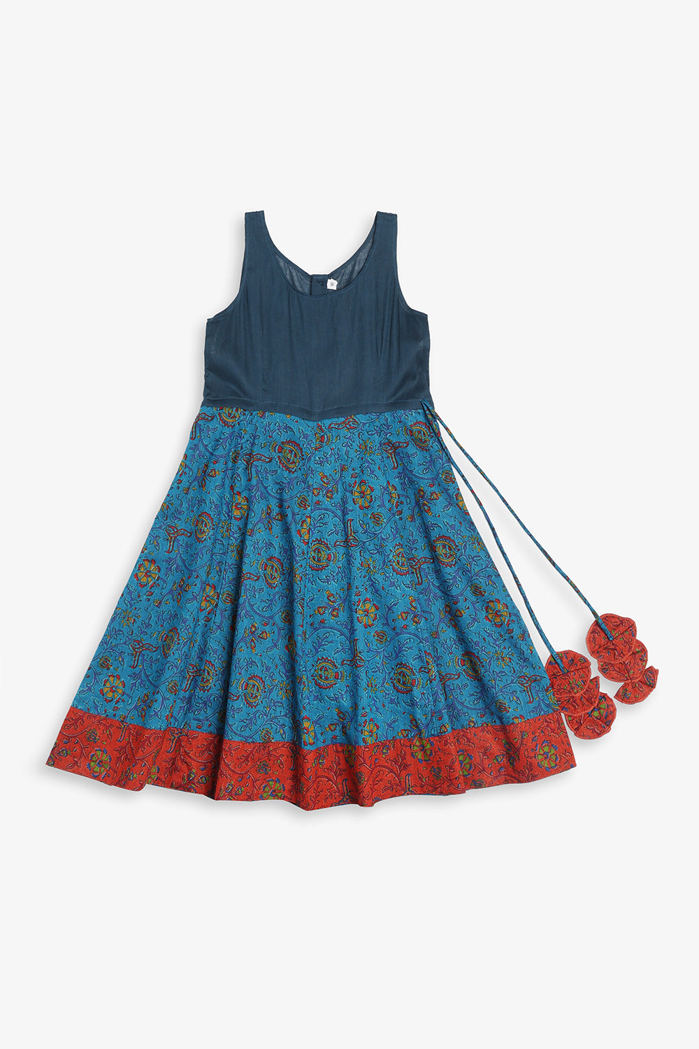Chittythali Girls Cotton Silk Blend Pavadai Set | Pintuck Sleeve Top with Yoke Patchwork & Kali Skirt | Traditional Ethnic Festive Dress for Girls - PS33