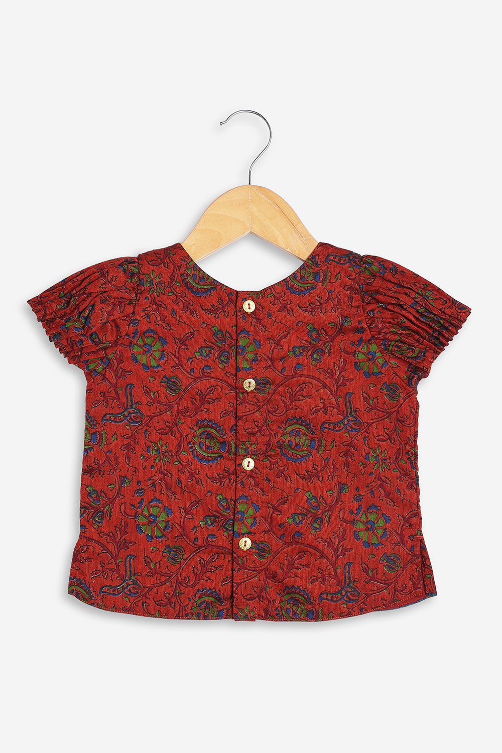 Chittythali Girls Cotton Silk Blend Pavadai Set | Pintuck Sleeve Top with Yoke Patchwork & Kali Skirt | Traditional Ethnic Festive Dress for Girls - PS33