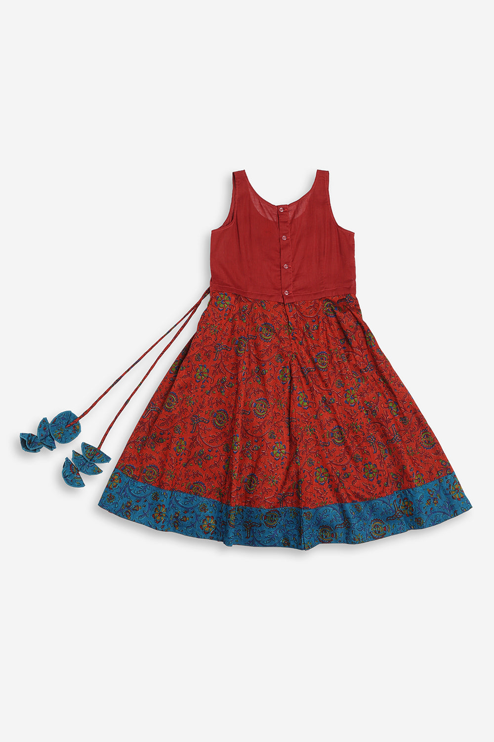 Chittythali Girls Cotton Silk Blend Pavadai Set | Pintuck Sleeve Top with Yoke Patchwork & Kali Skirt | Traditional Ethnic Festive Dress for Girls - PS33