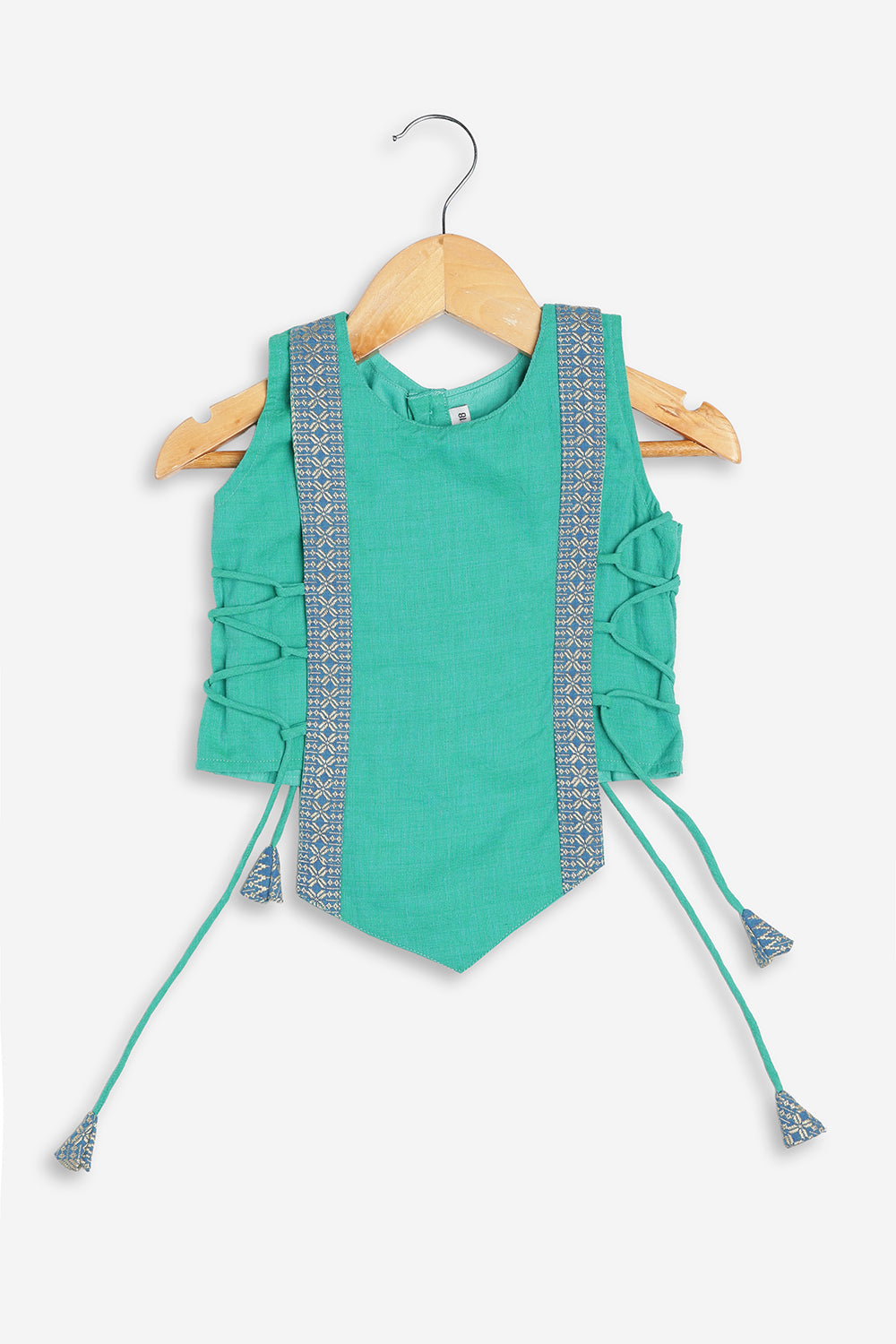 Chittythali Girls Handloom Cotton Pavadai Set | Mangalagiri Style Panelled Tie-Up Top with Knife Pleated Skirt | Traditional Ethnic Dress for Girls - PS93