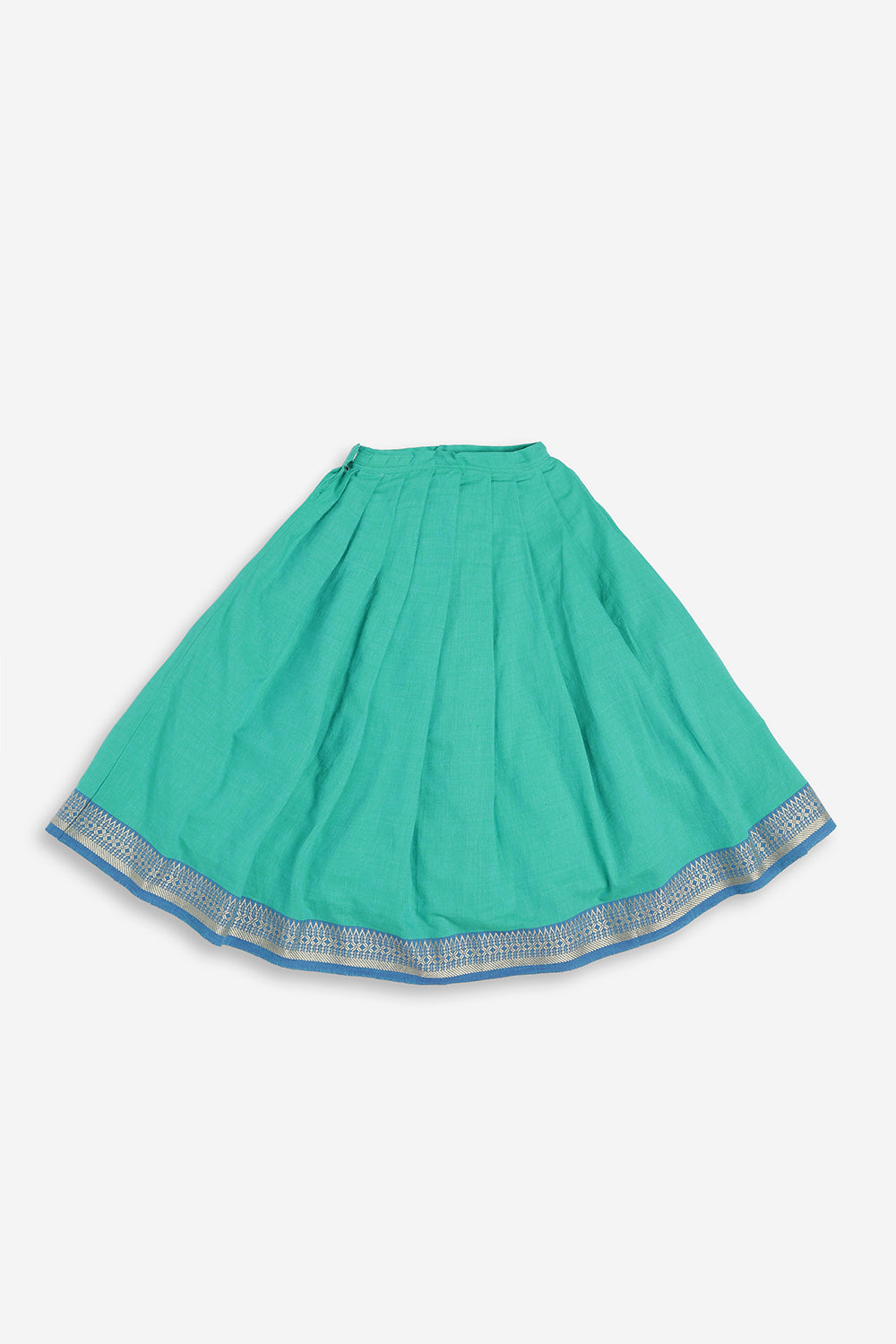 Chittythali Girls Handloom Cotton Pavadai Set | Mangalagiri Style Panelled Tie-Up Top with Knife Pleated Skirt | Traditional Ethnic Dress for Girls - PS93