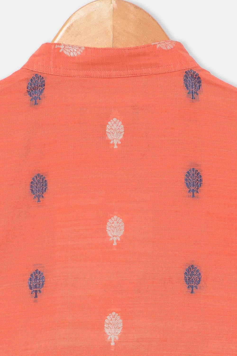 Navkrish Navkrish Boys Kurta Pajama Set – Mandarin Collar Full Button Placket and Pajama Pants - Peach - S020 - Naidu Hall Family Store
