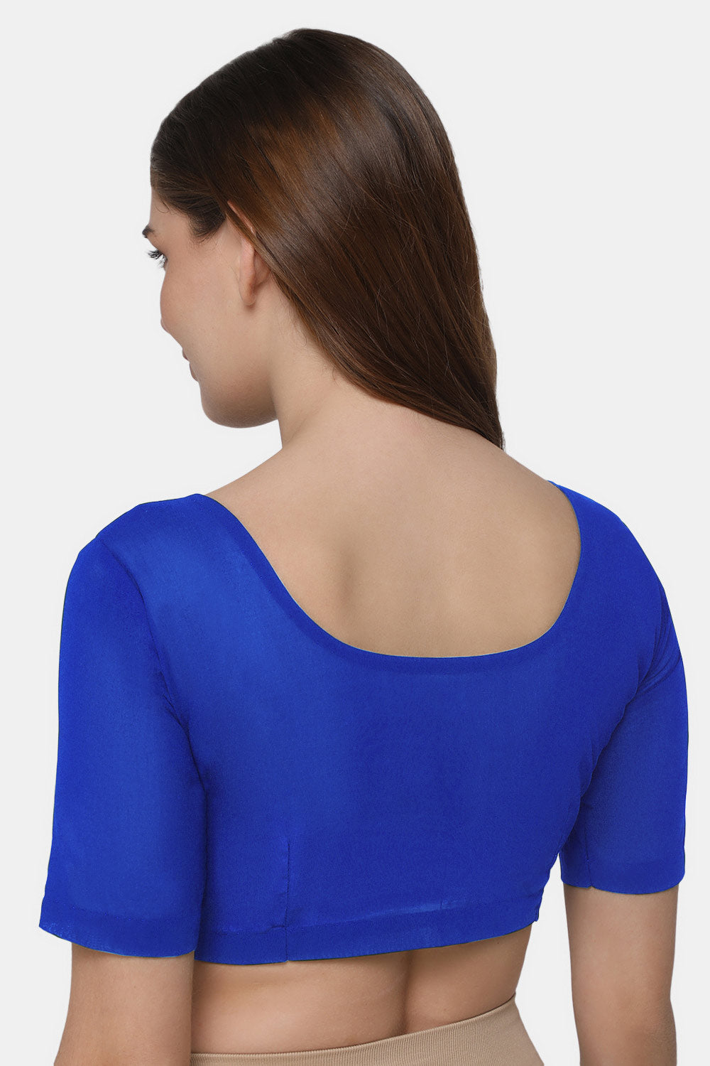 Naidu Hall Women's 2x2 Cotton Saree Blouse | Readymade Round Neck Elbow Sleeve Woven Cotton Blouse | Plain Traditional Blouse for Cotton, Handloom, Linen & Silk Cotton Sarees - RNRE