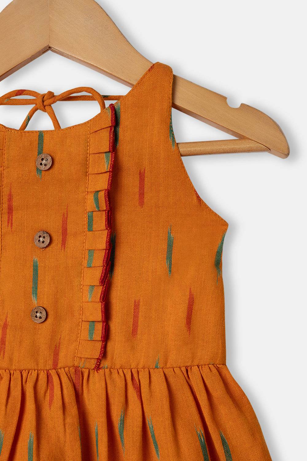Chittythalli Cotton Handloom Ikat Halter Neck Girls Toddler Frock with Back Tie-Up - Yellow - FR27 - Naidu Hall Family Store
