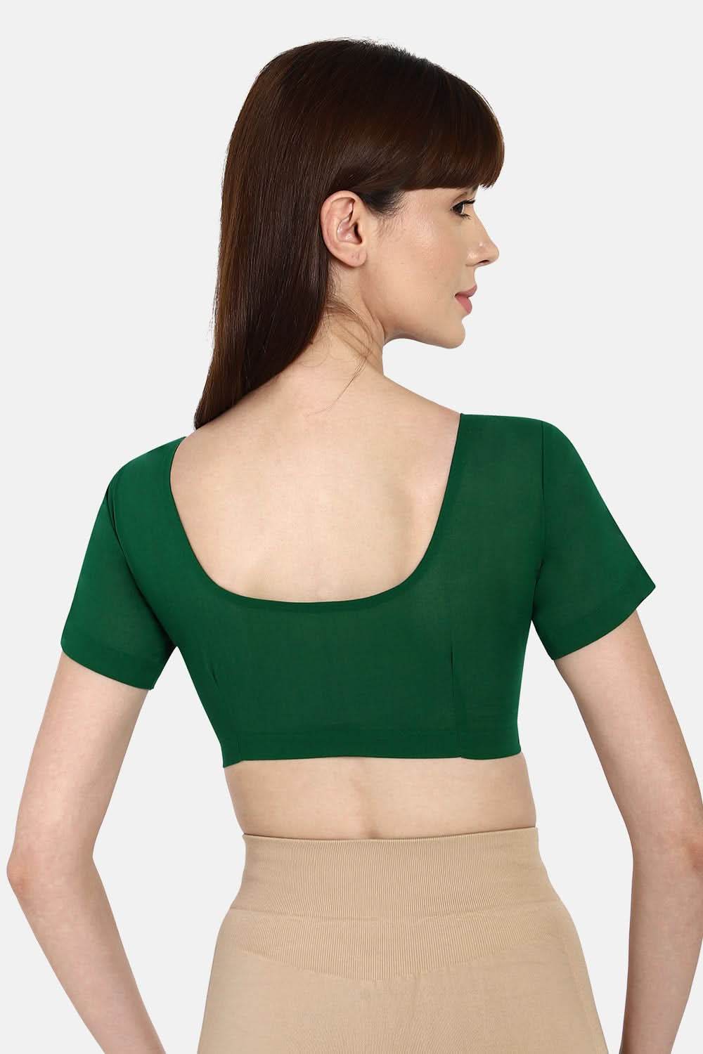 Naidu Hall Round neck short sleeve blouse - Dark Green - Naidu Hall Family Store
