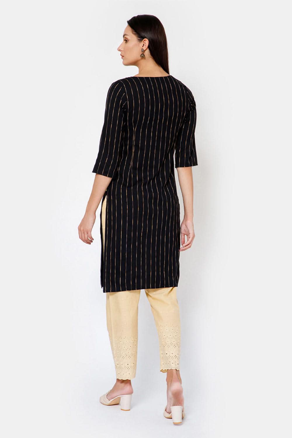 Mythri Women Knee Length Straight Kurtha - Black - KU34