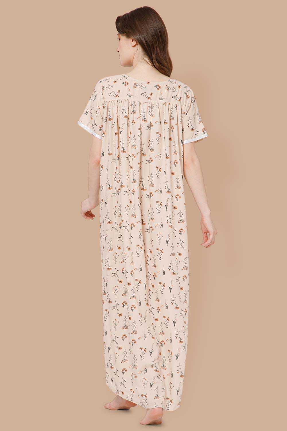 Naidu Hall Detailed Lace Nighty with Peter Pan Collar Neck - Orange - NT38