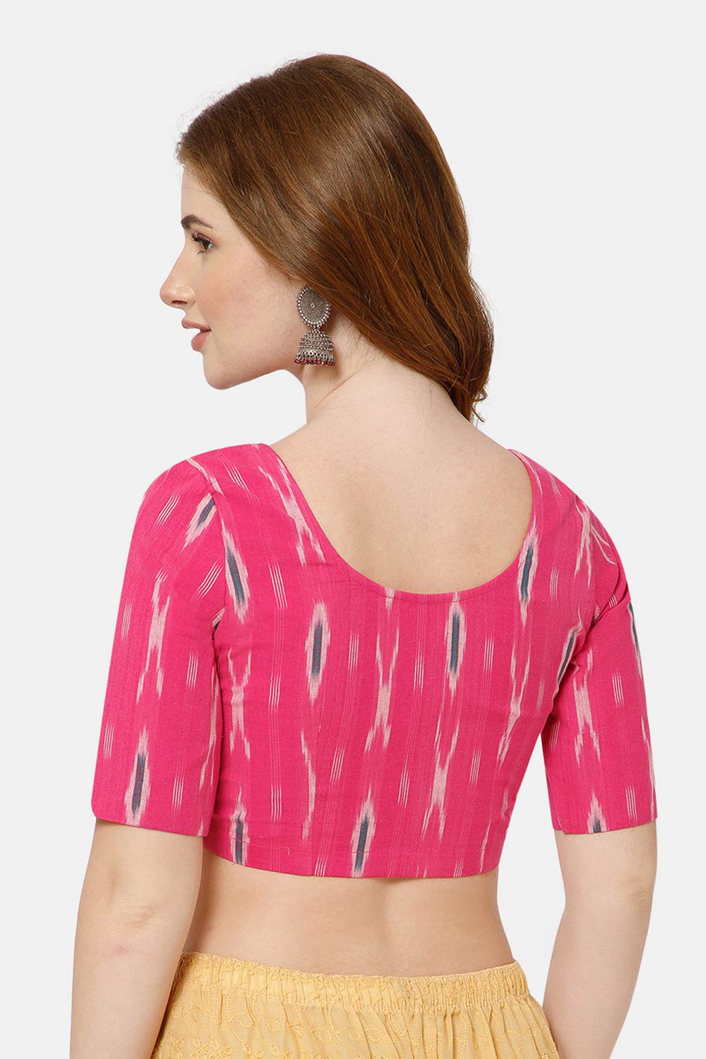 Naidu Hall Women’s Cotton Blouse | Woven U-Neck Ethnic Blouse with Elbow Sleeves & Front Closure - Pink - BU17