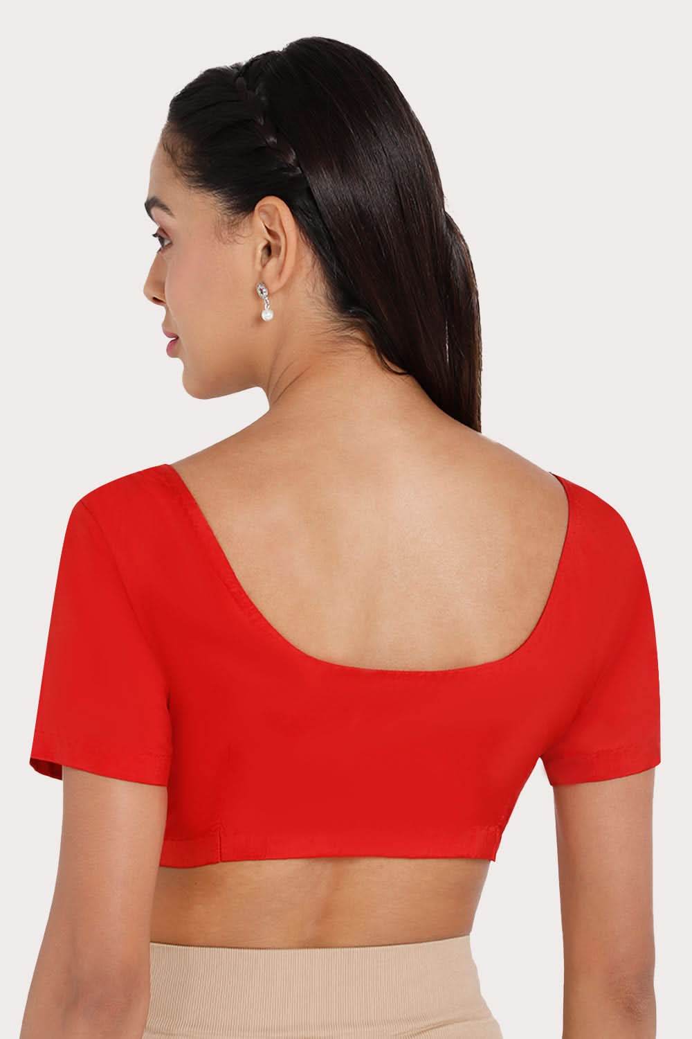Naidu Hall Round neck Silk Cotton short sleeve blouse - Red - Naidu Hall Family Store