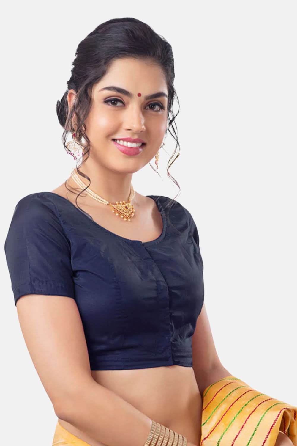 Naidu Hall Princess Cut Short Sleeve Front Open Silk Cotton Blouse - Naidu Hall Family Store