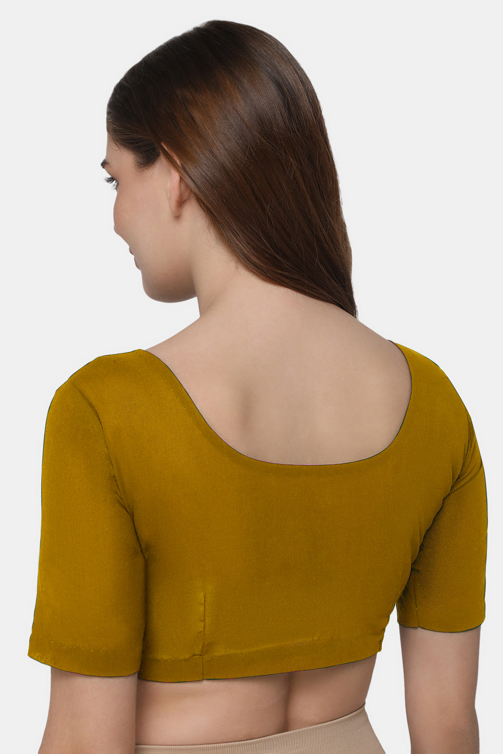 Naidu Hall Women's 2x2 Cotton Saree Blouse | Readymade Round Neck Elbow Sleeve Woven Cotton Blouse | Plain Traditional Blouse for Cotton, Handloom, Linen & Silk Cotton Sarees - RNRE