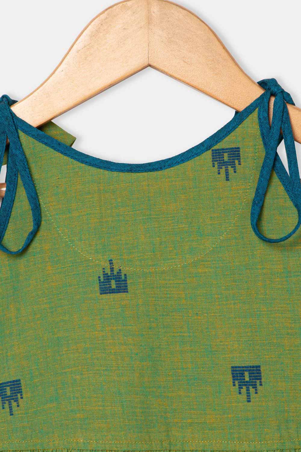 Chittythalli Girls Ethnic Layered Frock with Ruffles & Tassels – Handloom Butta Dress - Green - FR24
