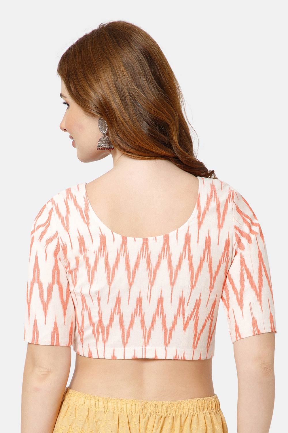Naidu Hall Women’s Cotton Blouse | Woven U-Neck Ethnic Blouse with Elbow Sleeves & Front Closure - White Red-3 - BU17