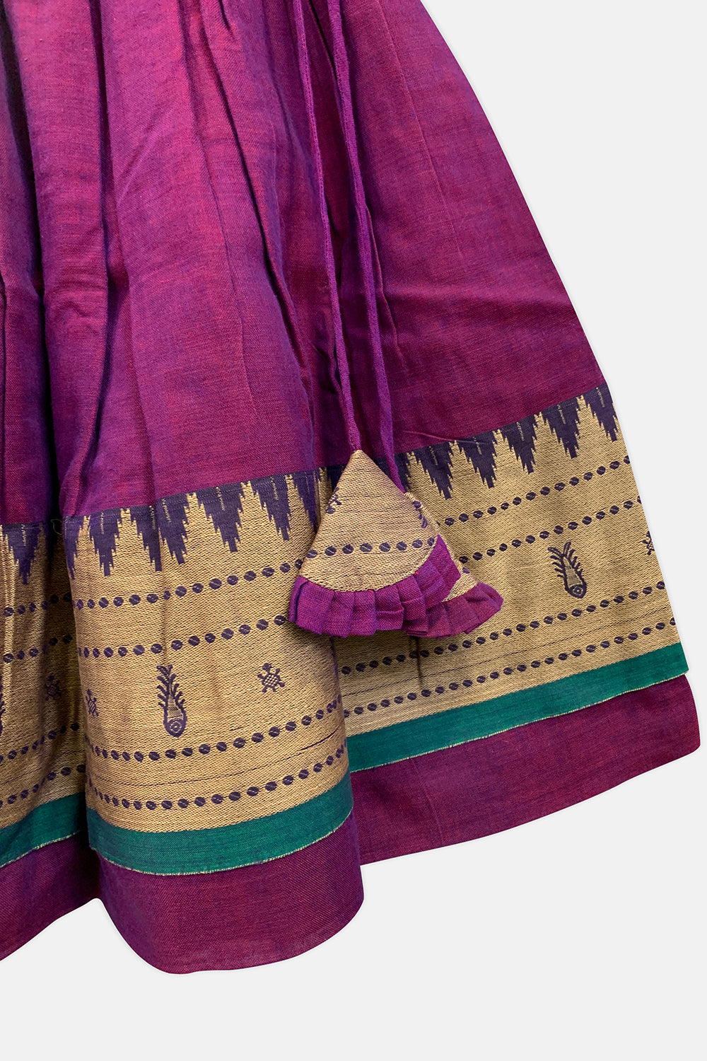 Chittythalli Girls’ Halter-Neck Pavadai Set – Cotton Blend Layered Box Pleat Skirt - Purple - PS28