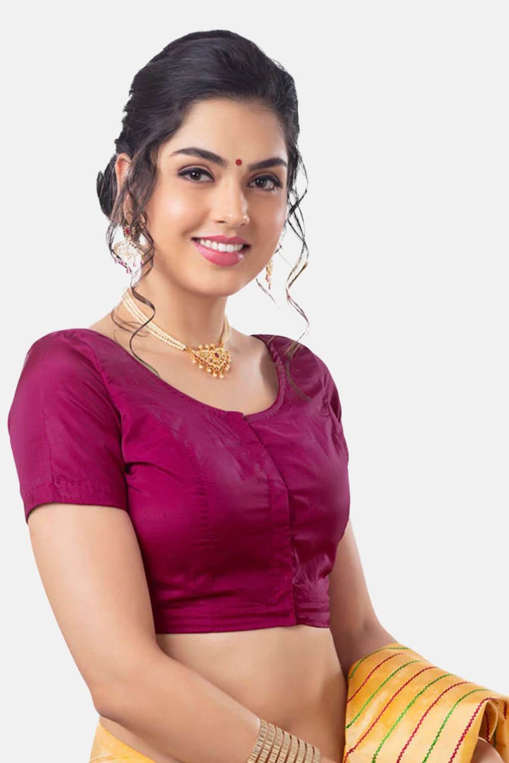 Naidu Hall Princess Cut Short Sleeve Front Open Silk Cotton Blouse - Naidu Hall Family Store
