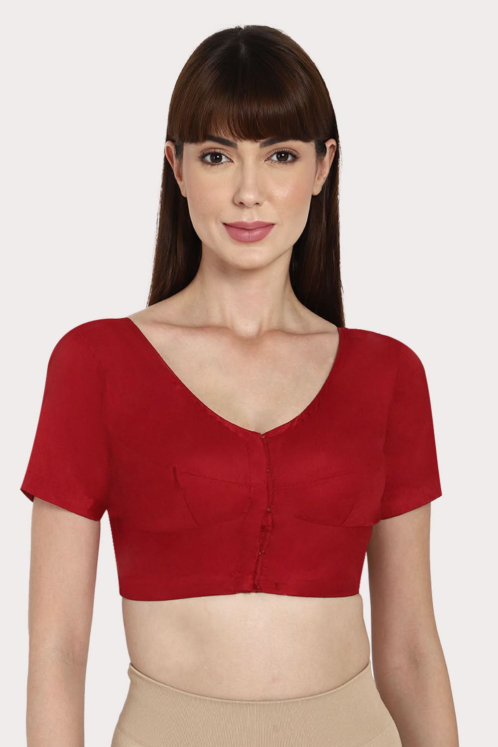 Naidu Hall Round neck Silk Cotton short sleeve blouse - Maroon