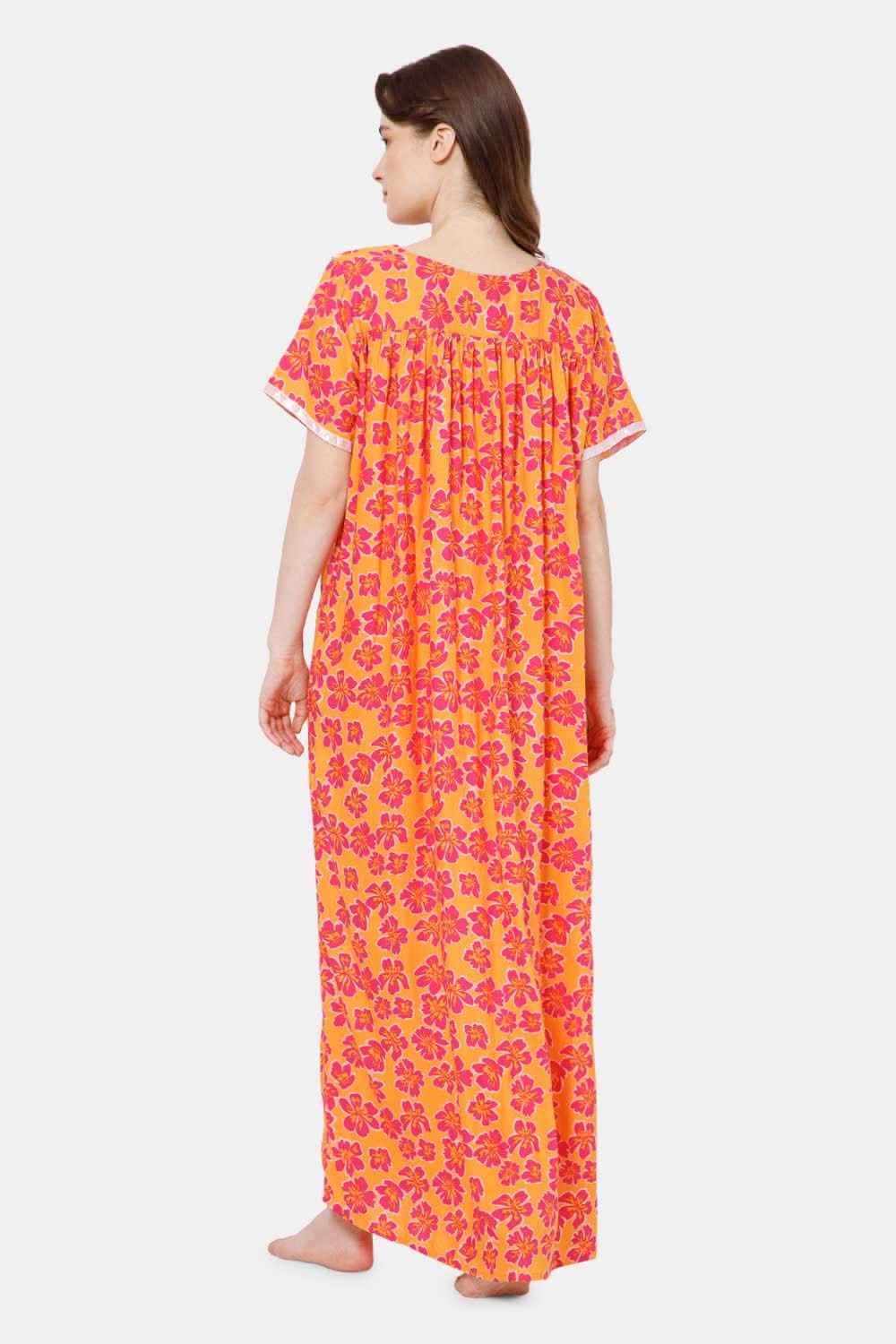 Naidu Hall Detailed Lace Nighty with Peter Pan Collar Neck - Dark Pink - NT38