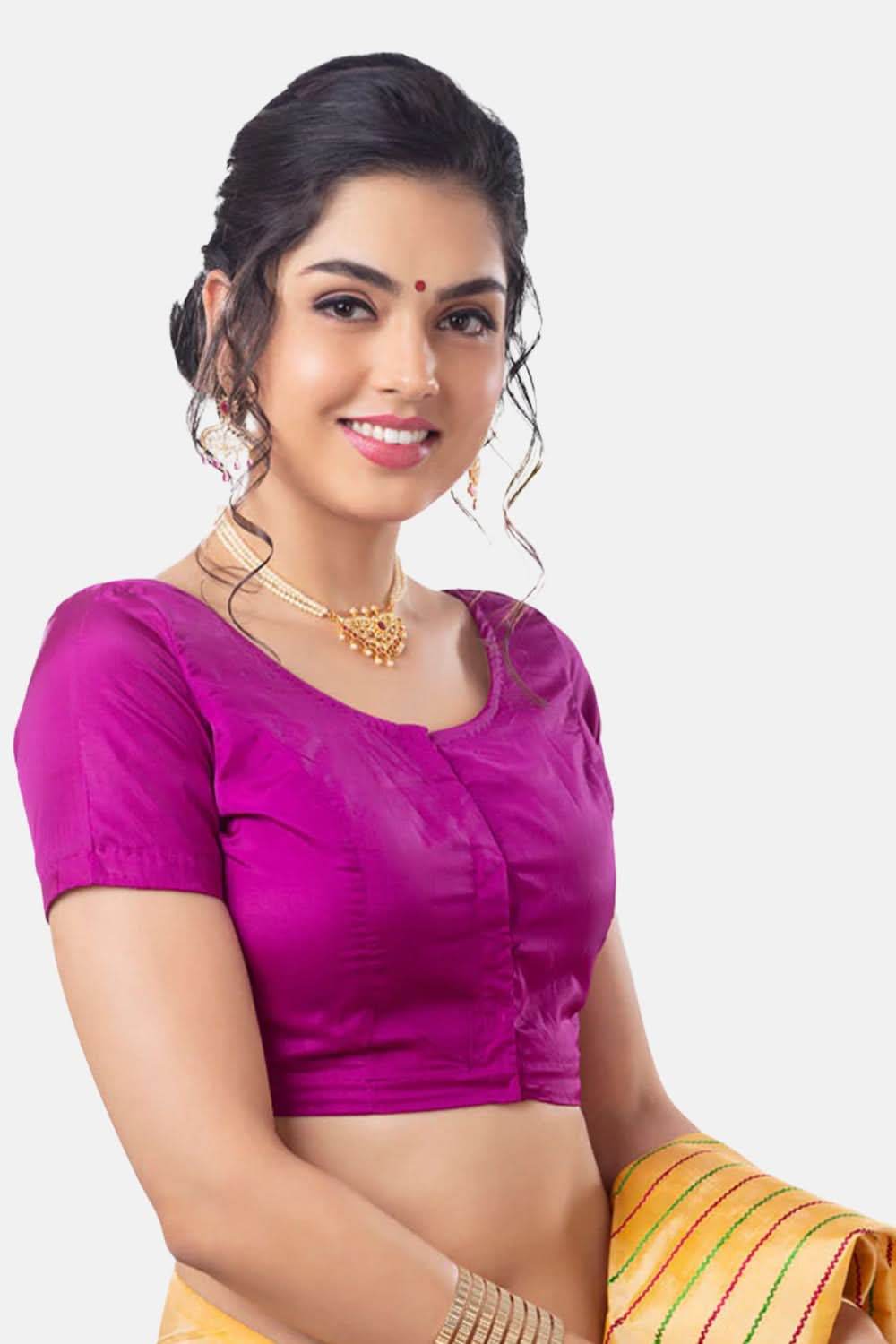 Naidu Hall Princess Cut Short Sleeve Front Open Silk Cotton Blouse - Naidu Hall Family Store