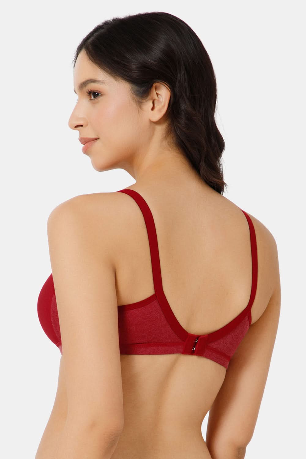 Back View of Nova T-Shirt Bra in Red with Supportive Straps and Seamless Design
