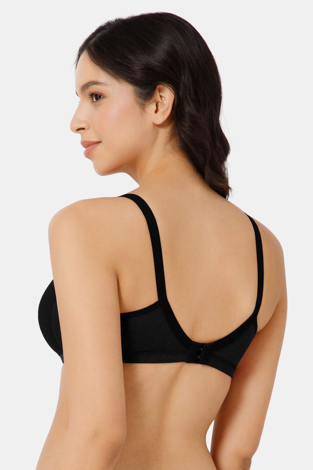 Back View of Nova T-Shirt Bra in Black Featuring Adjustable Straps