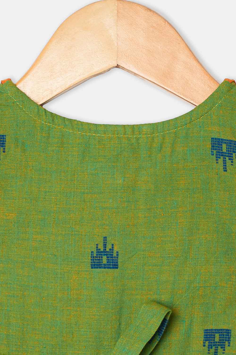 Chittythalli Girls Ethnic Frock Cotton Sleeveless Dress with Peter Pan Collar, Knife Pleats and Gathered Skirt- Dark Green - FR40