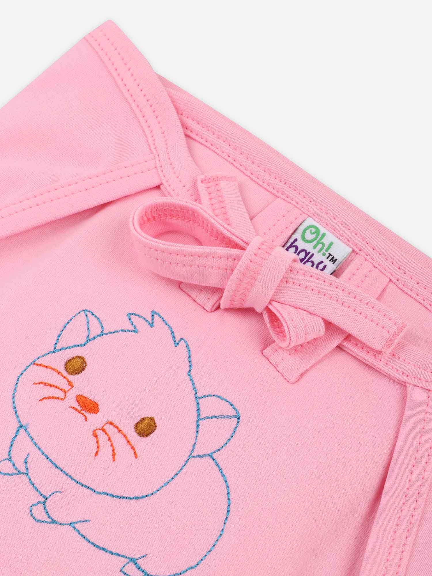 Oh Baby Plain Embroidery Knitted Round Pink - Rdpl