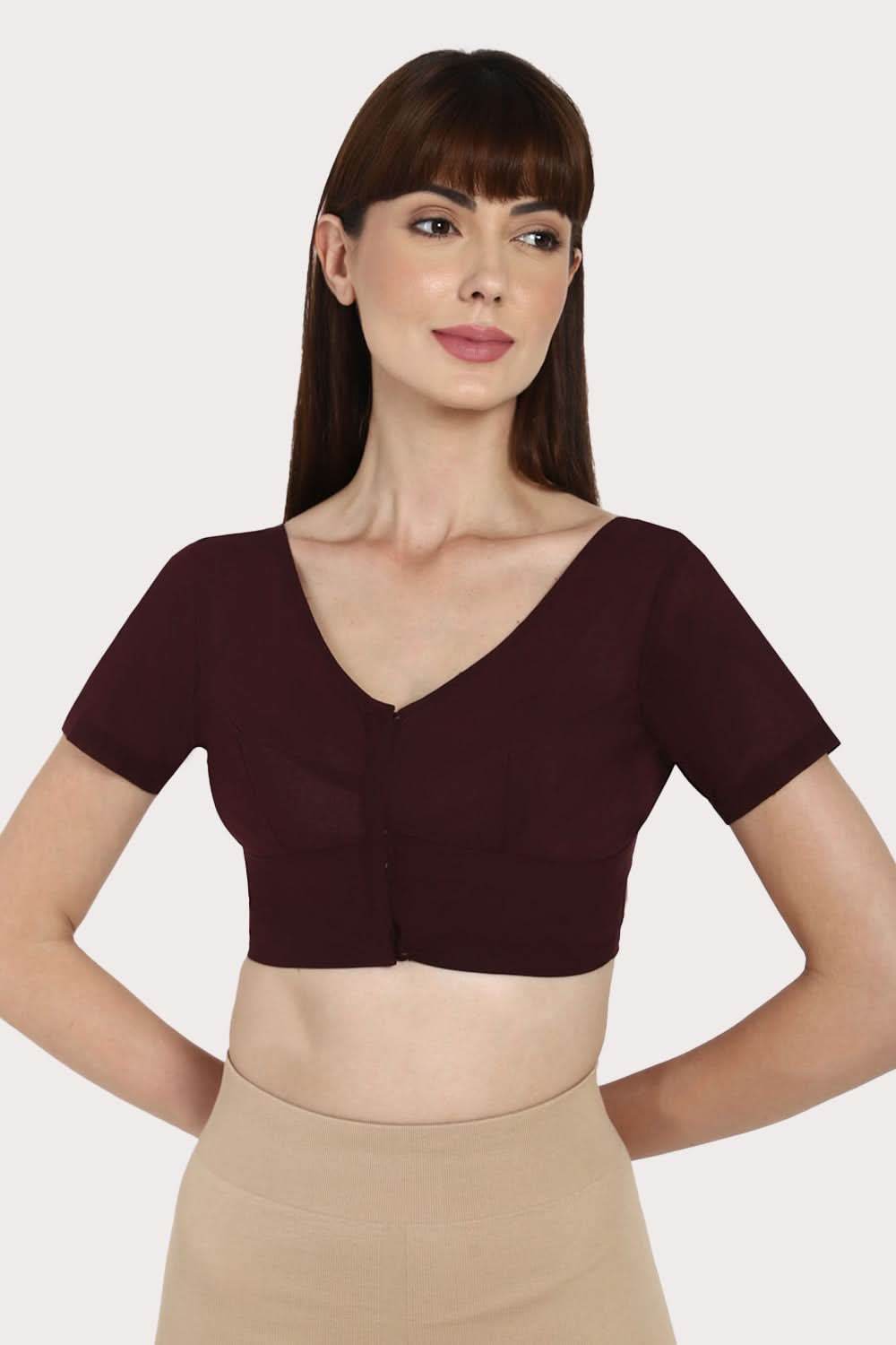 Naidu Hall Round neck short sleeve blouse - Dark Wine - Naidu Hall Family Store