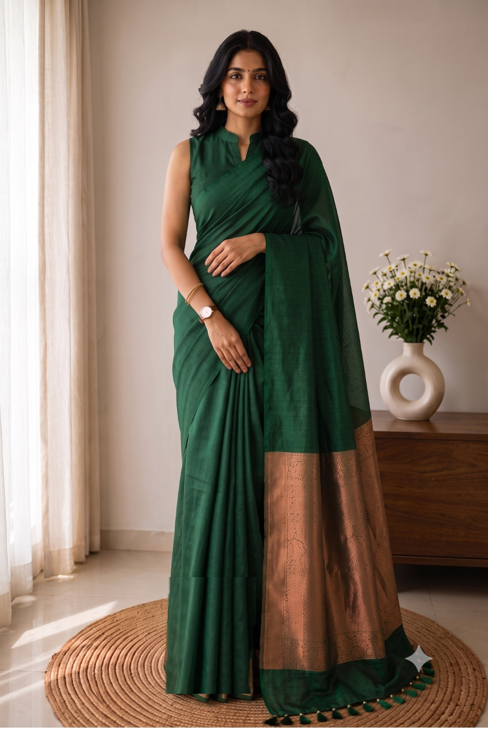 Women's Solid Cotton Blend Khadi Saree | Lightweight Ethnic Wear Saree for Daily Wear & Casual Outings - THAN