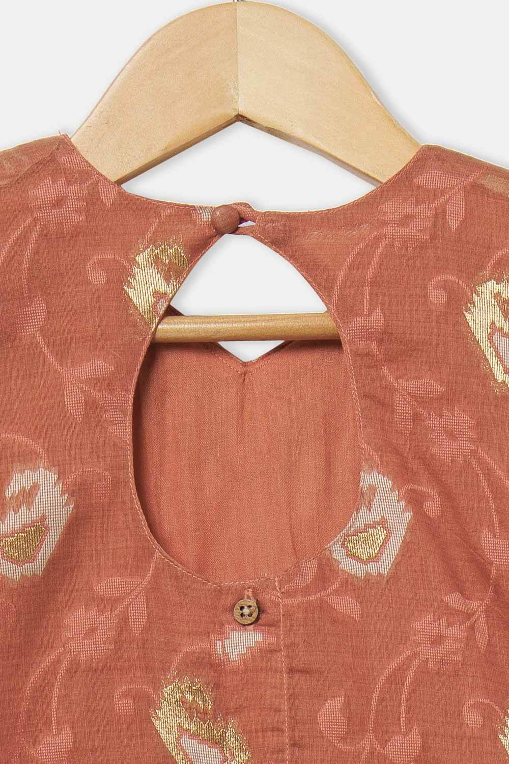 Chittythalli Girls’ Ethnic Pavadai Set – Sleeveless V-Neck Top with Flared Kali Skirt & Tassel Detailing - Peach - PS60 - Naidu Hall Family Store