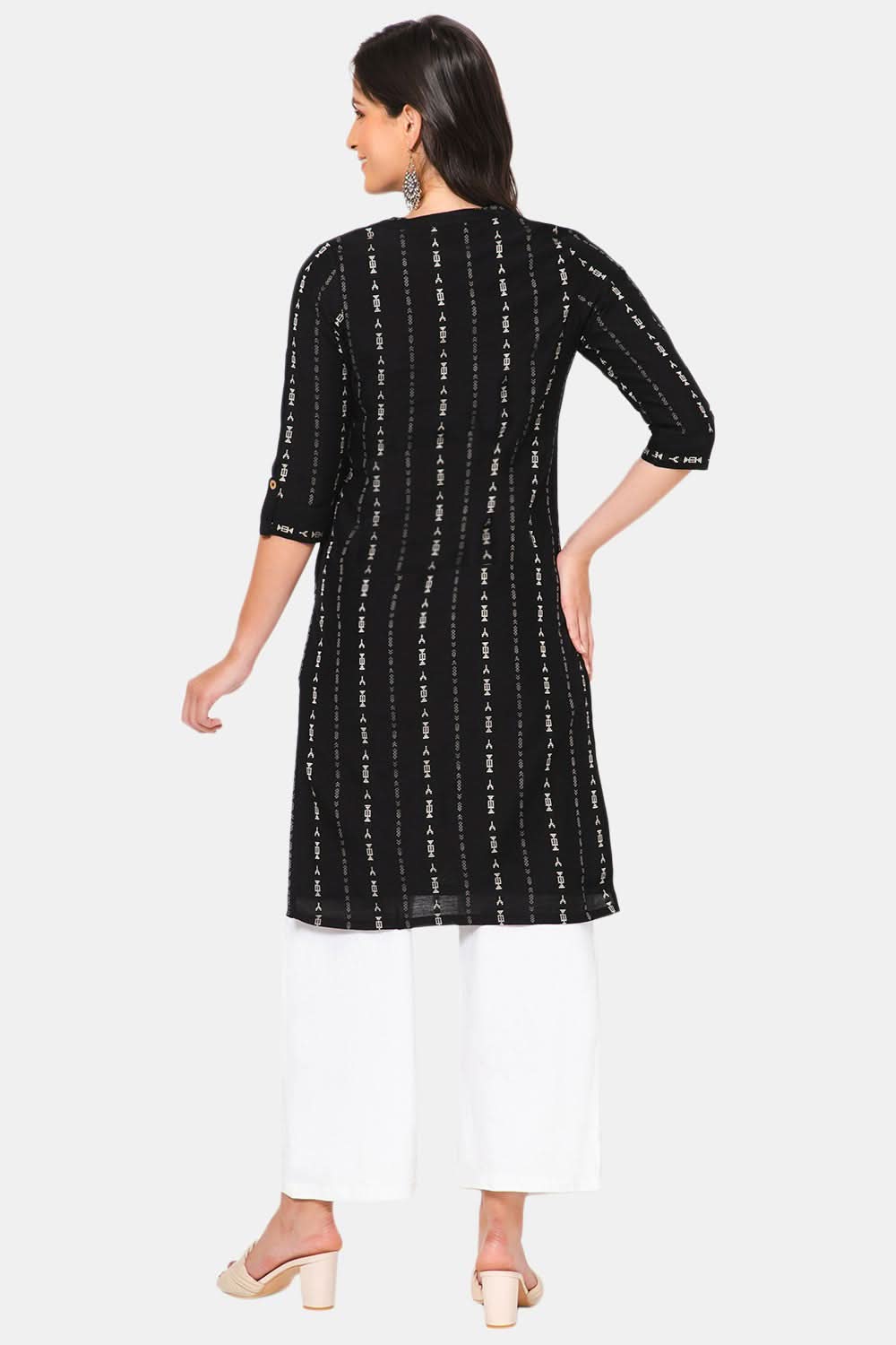 Mythri Women Knee Length Straight Kurtha - Black - KU37