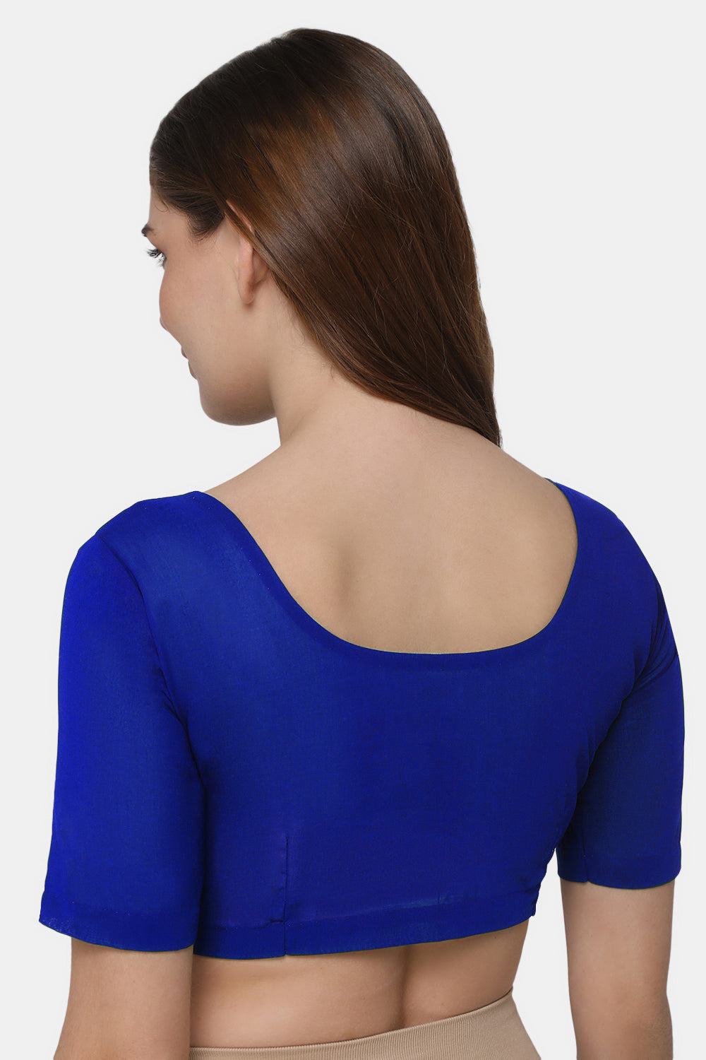 Naidu Hall Women's 2x2 Cotton Saree Blouse | Readymade Round Neck Elbow Sleeve Woven Cotton Blouse | Plain Traditional Blouse for Cotton, Handloom, Linen & Silk Cotton Sarees - RNRE