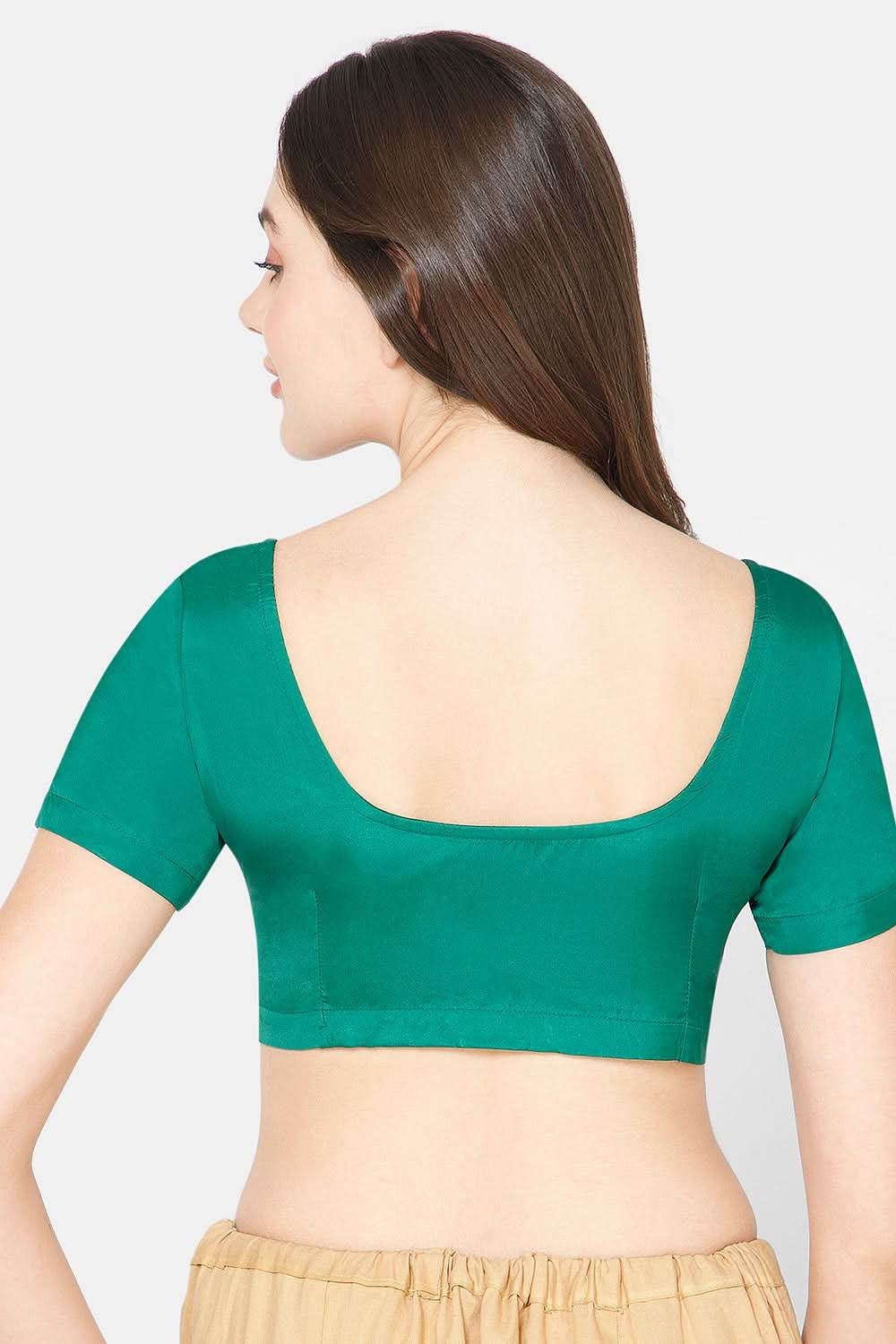 Naidu Hall Round neck Silk Cotton short sleeve blouse - Dark green - Naidu Hall Family Store