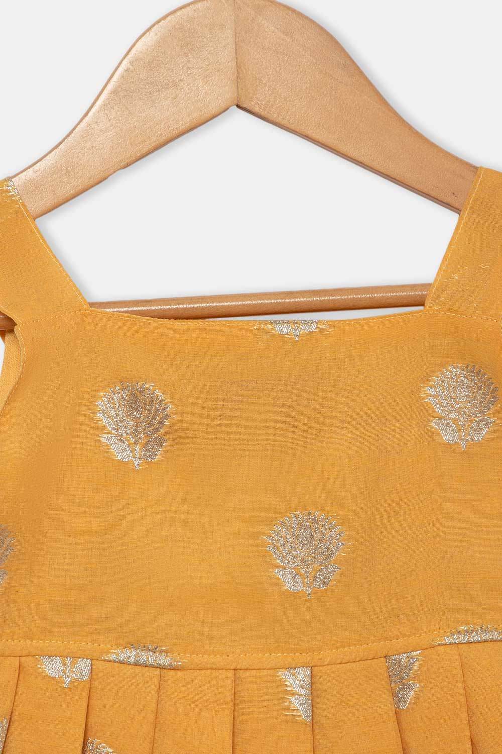 Chittythalli Girls Ethnic Frock Top with Pintuck Yoke and Pleated Skirt Traditional Indian Festive Wear - Yellow - FR36 - Naidu Hall Family Store