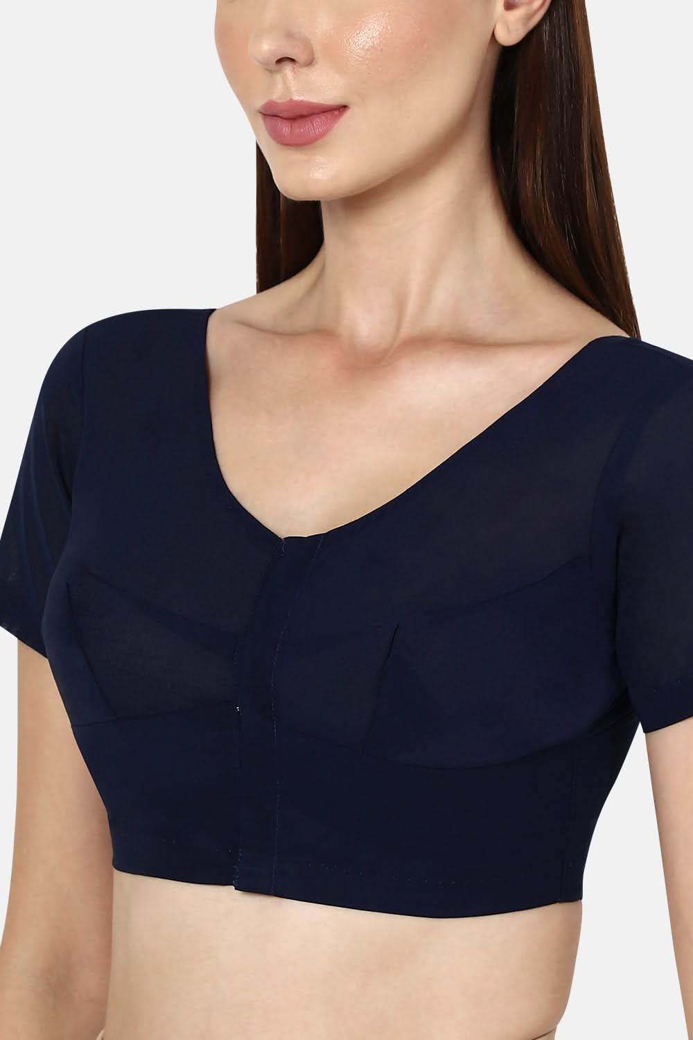 Naidu Hall Round neck short sleeve blouse - Navy Blue - Naidu Hall Family Store