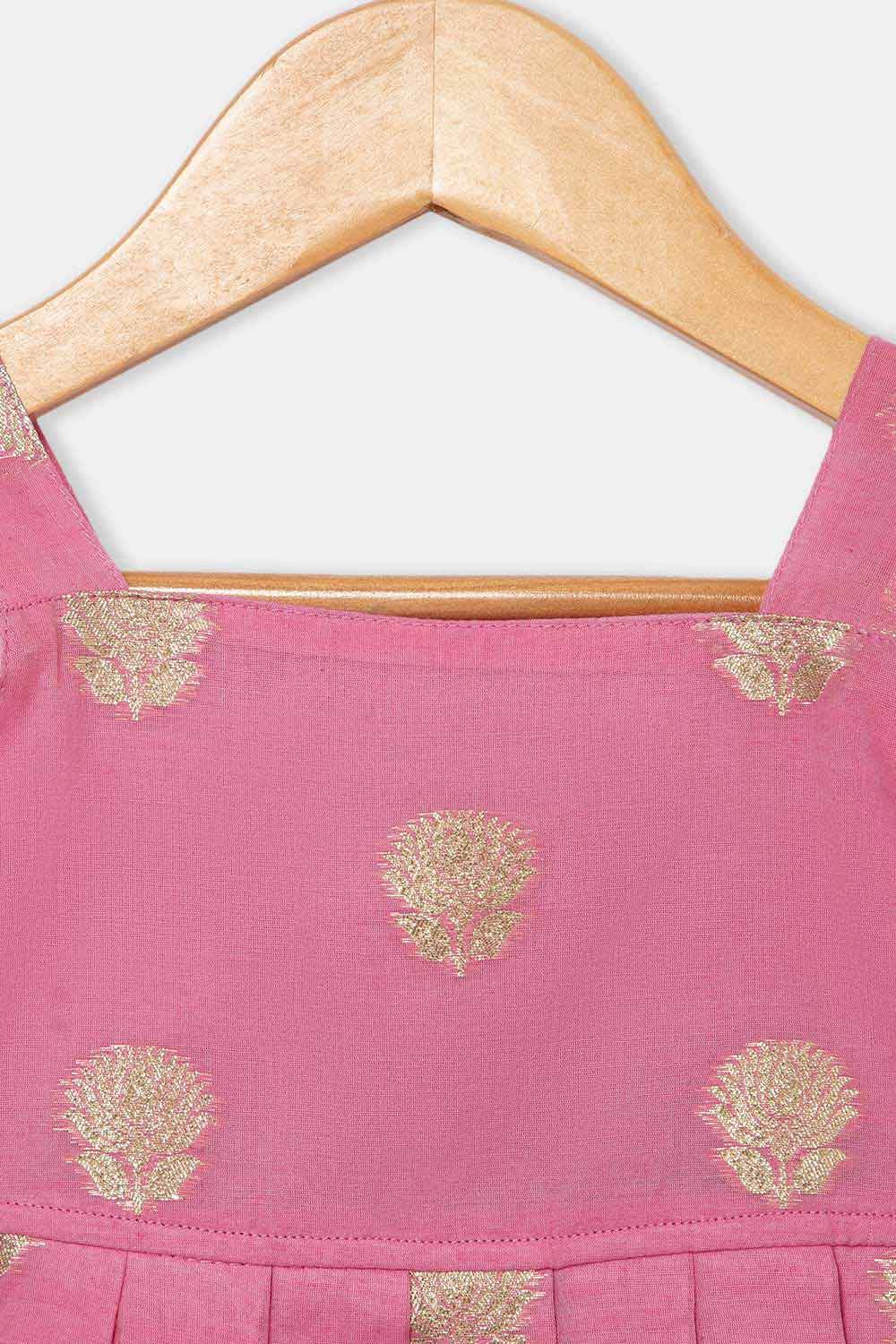 Chittythalli Girls Ethnic Frock Top with Pintuck Yoke and Pleated Skirt Traditional Indian Festive Wear - Pink - FR36 - Naidu Hall Family Store