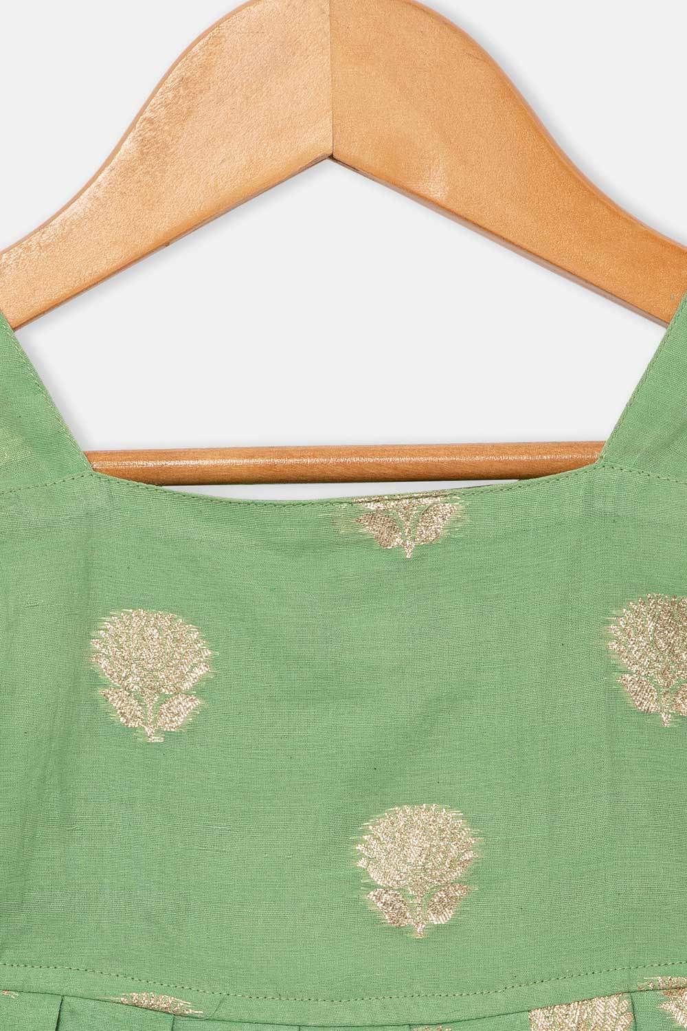 Chittythalli Girls Ethnic Frock Top with Pintuck Yoke and Pleated Skirt Traditional Indian Festive Wear - Green - FR36 - Naidu Hall Family Store