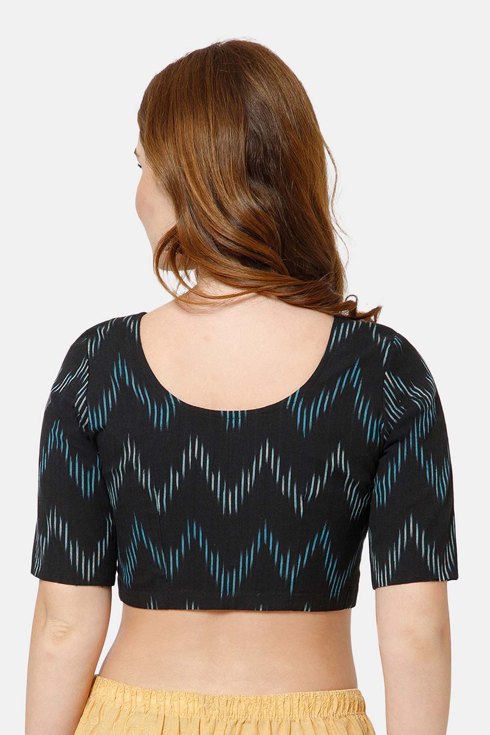 Naidu Hall Women’s Cotton Blouse | Woven U-Neck Ethnic Blouse with Elbow Sleeves & Front Closure - Black-2 - BU17
