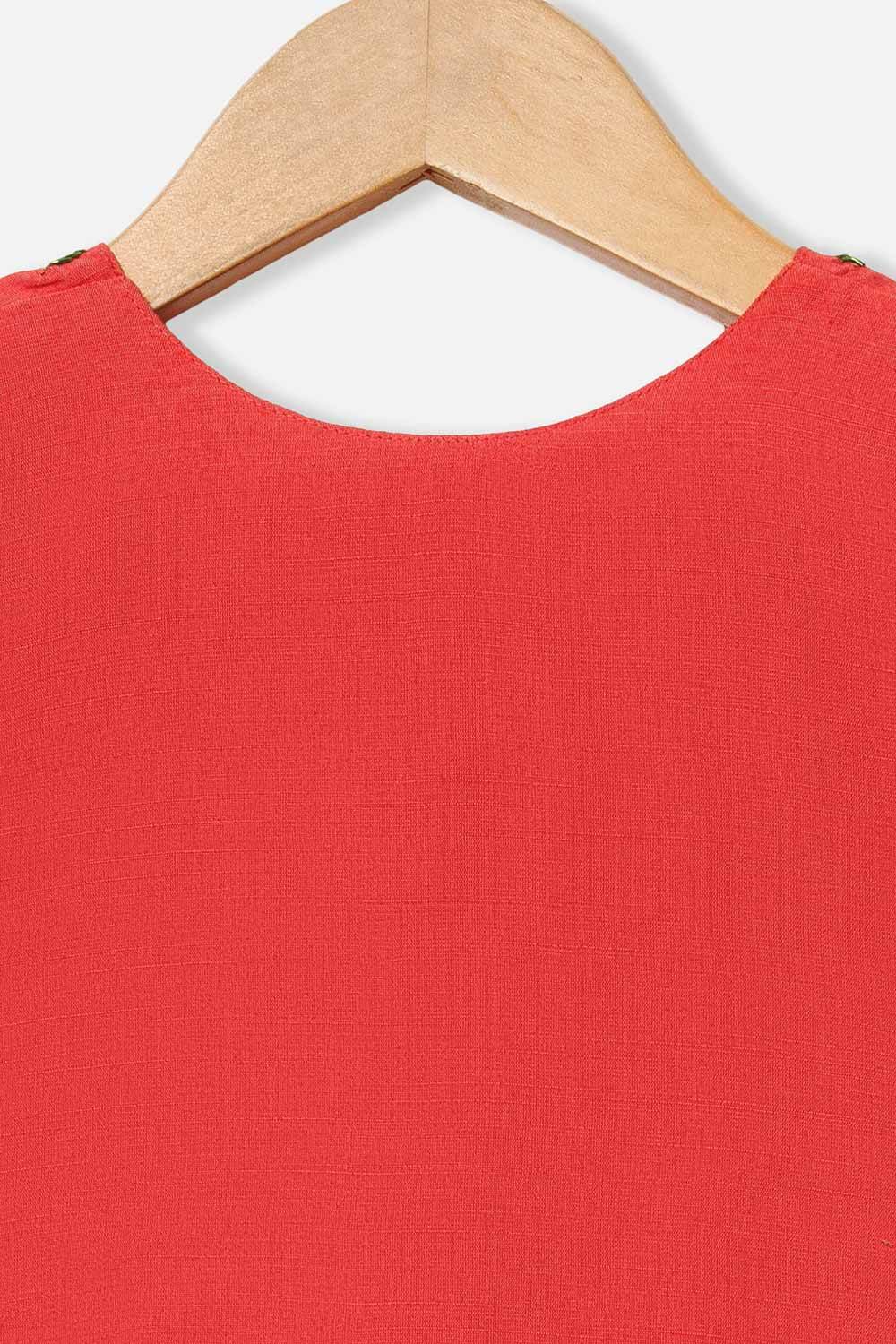 Chittythalli Girls’ Pavadai Set – V-Neck Embroidered Top with Puff Sleeves & Box-Pleated Brocade Skirt - Red - PS38 - Naidu Hall Family Store