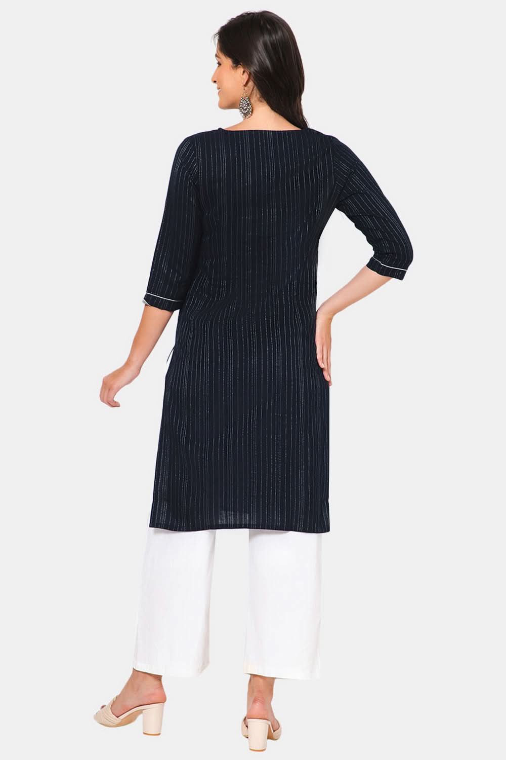 Mythri Women Knee Length Straight Kurtha - Navy Blue - KU38