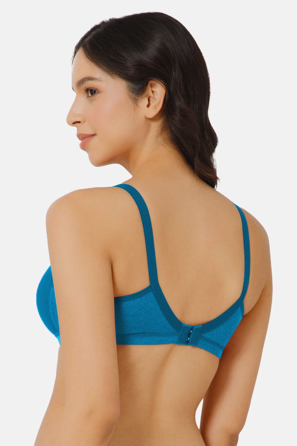 Back View of Nova T-Shirt Bra in Blue Attol Featuring Supportive Straps
