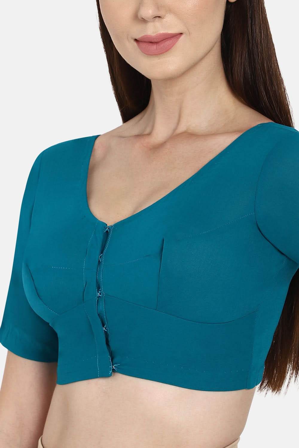 Naidu Hall Round neck long sleeve blouse - Teal Blue - Naidu Hall Family Store
