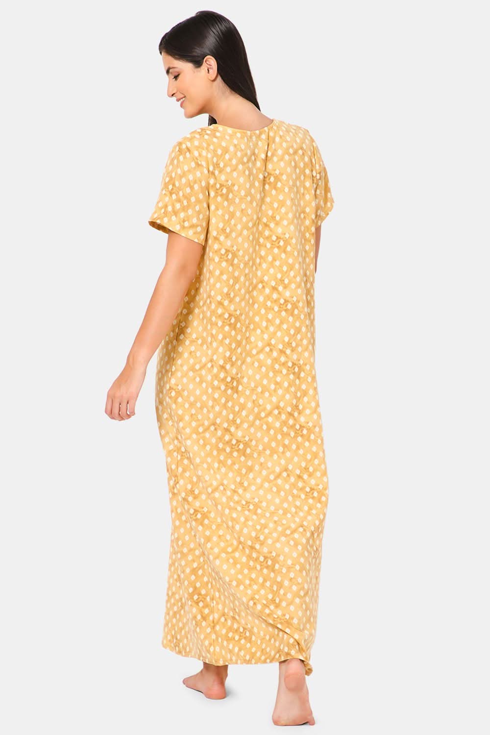 Naidu Hall Square Neck Front Open Nighty with Side Pocket - NT14 - Mustard